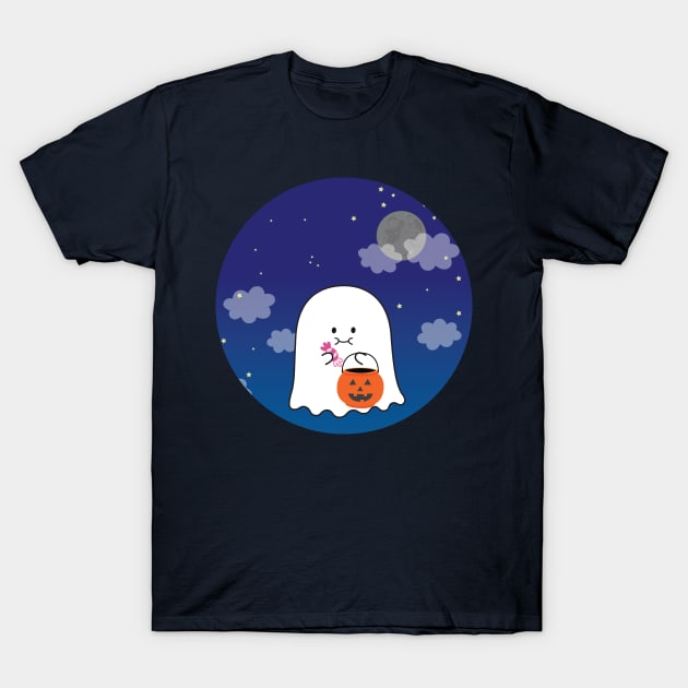 Gordie the Ghost (night sky) | by queenie's cards T-Shirt by queenie's cards